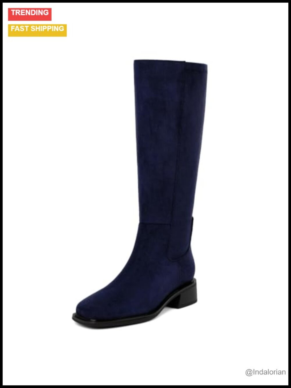 Women's Knee High Boots Low Heel Faux Suede Square Toe Tall Boots